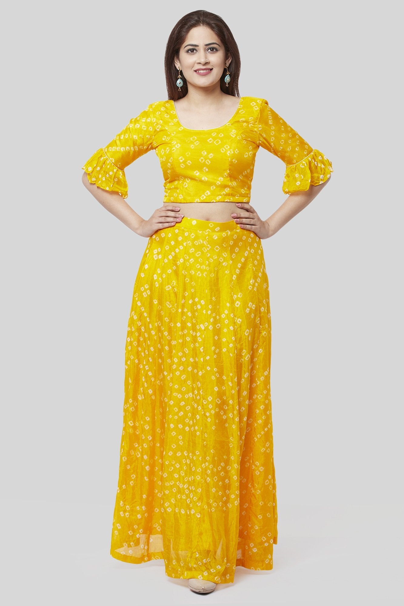 Buy Glamorous Yellow Georgette,Net Ruffle Lehenga Choli