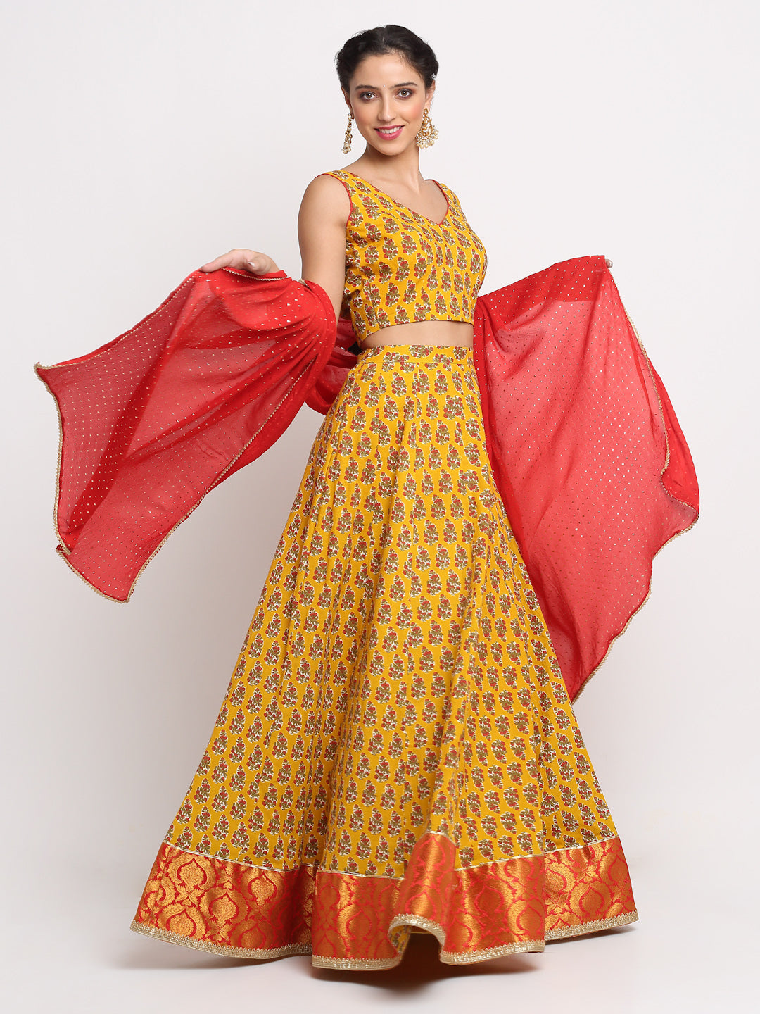 Cotton Lehenga With Blouse And Printed Dupatta-ISKWNAV14064582 | Ishaanya  Fashion