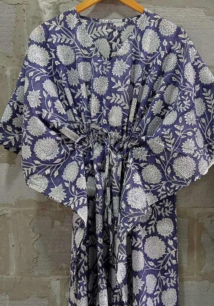 anokherang Leisure Wear The Unwind Slate Blue Floral Printed Kaftan Set