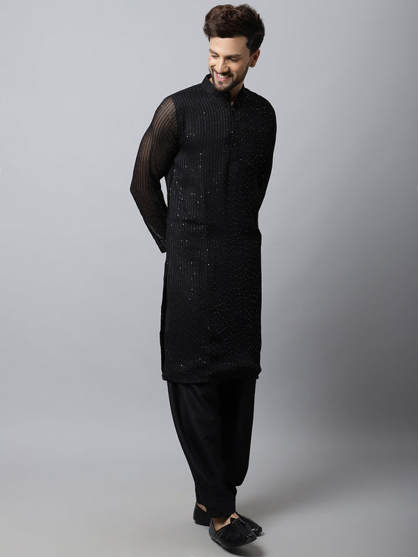 anokherang LKurtas Black Sequin Embroidered Kurta