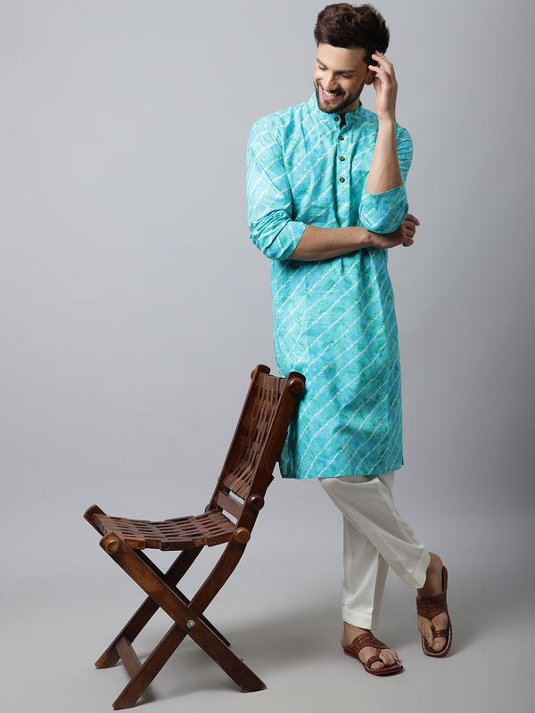 anokherang LKurtas Firozi Blue Bandhani Men Kurta