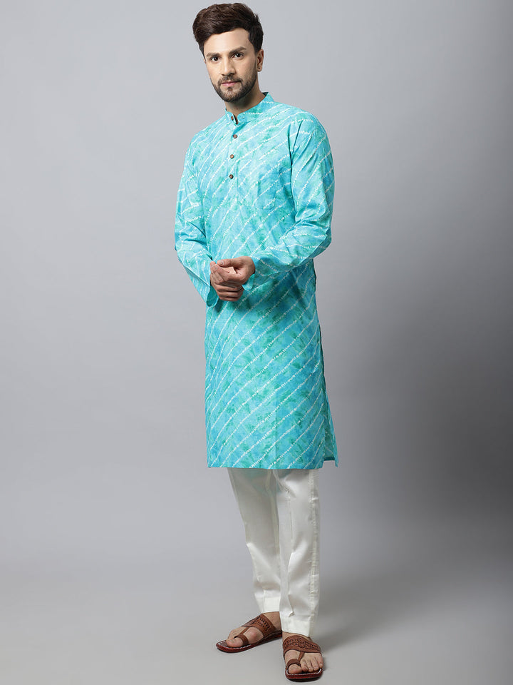 anokherang LKurtas Firozi Blue Bandhani Men Kurta Pajama