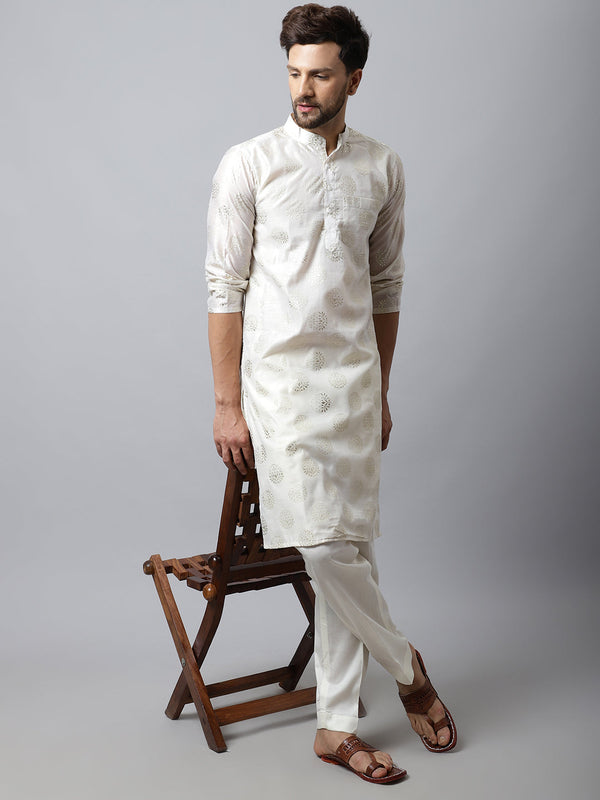 anokherang LKurtas Ivory Foil Chanderi Men Kurta Pajama