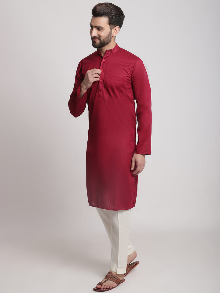 anokherang LKurtas Maroon Self Ribbed Cotton Men Kurta Pajama