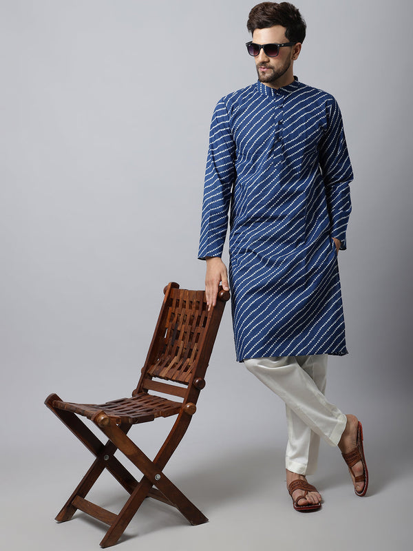 anokherang LKurtas Navy Blue Bandhani Men Kurta