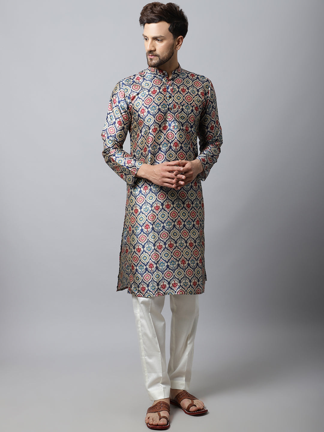 Navy Blue Silk Men Kurta anokherang