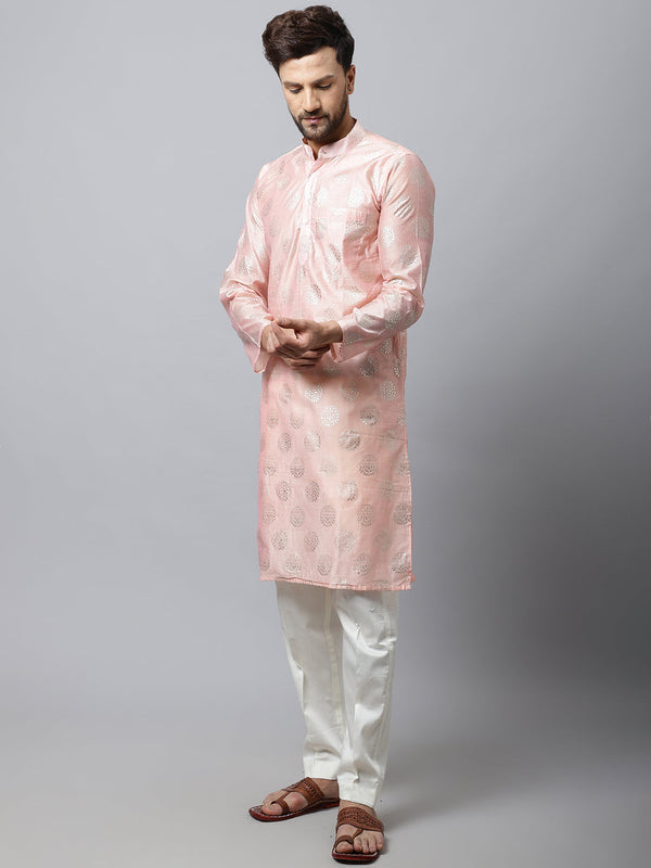 anokherang LKurtas Pink Foil Chanderi Men Kurta