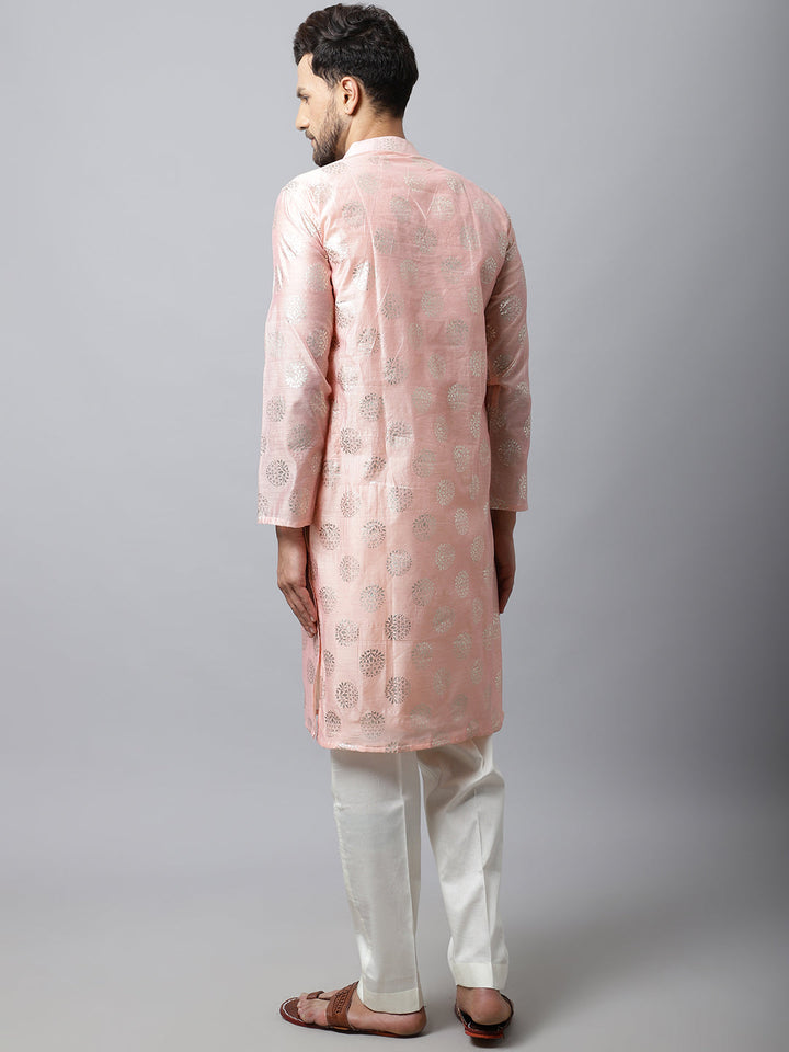 anokherang LKurtas Pink Foil Chanderi Men Kurta