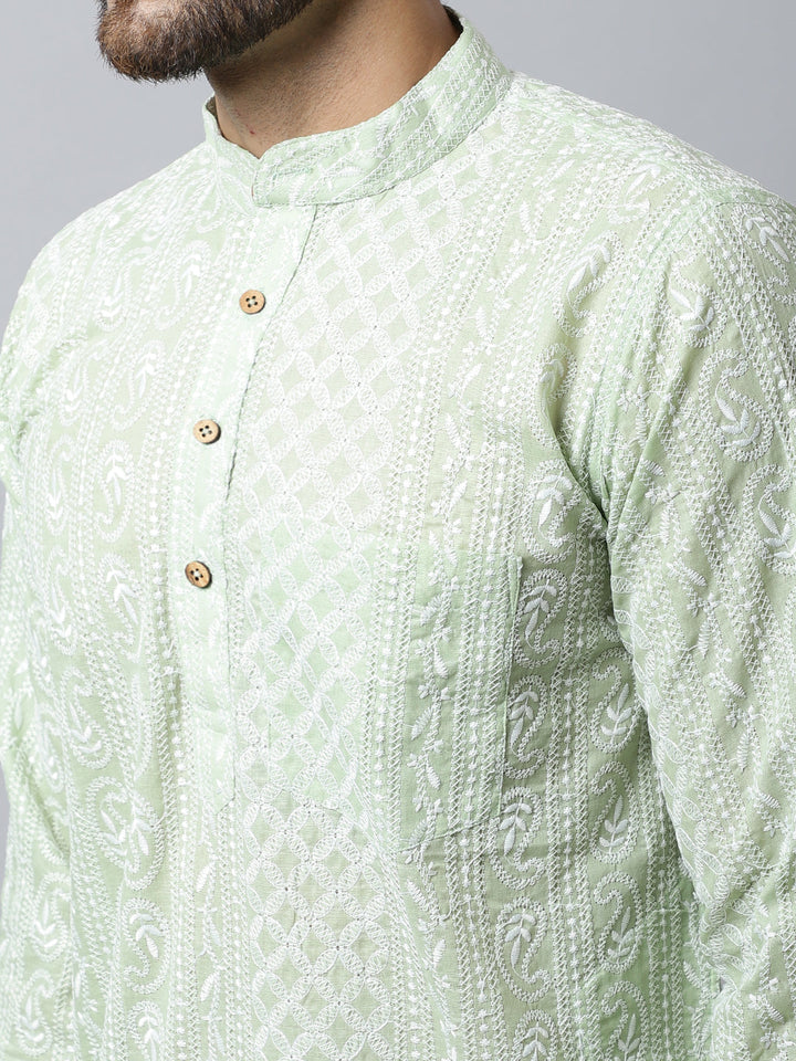 anokherang LKurtas Pista Green Chikankari Mens Kurta Pajama