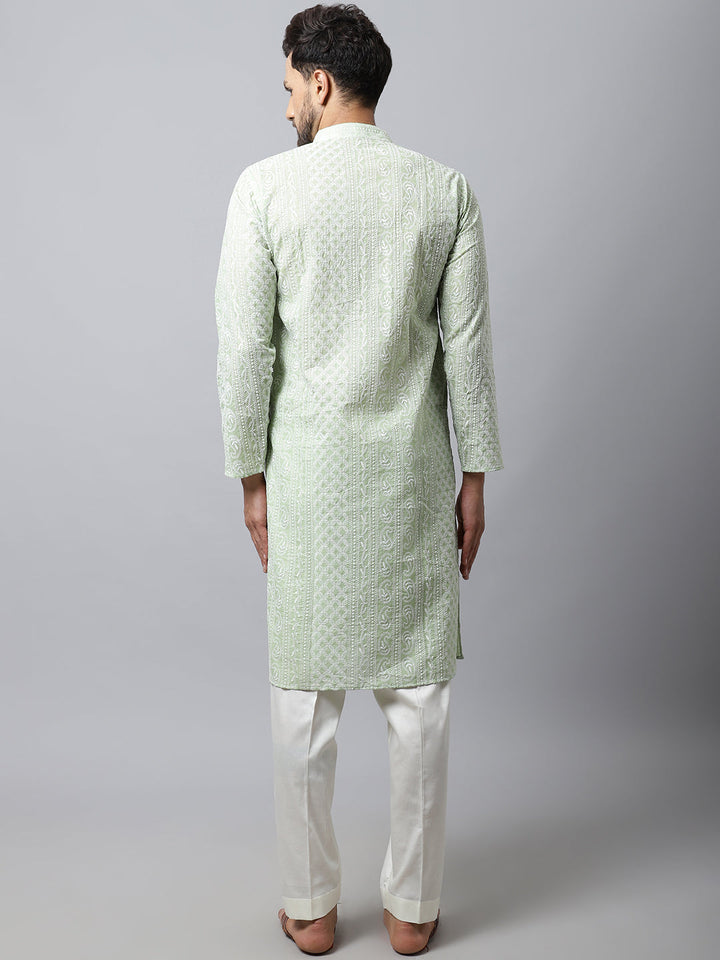 anokherang LKurtas Pista Green Chikankari Mens Kurta Pajama