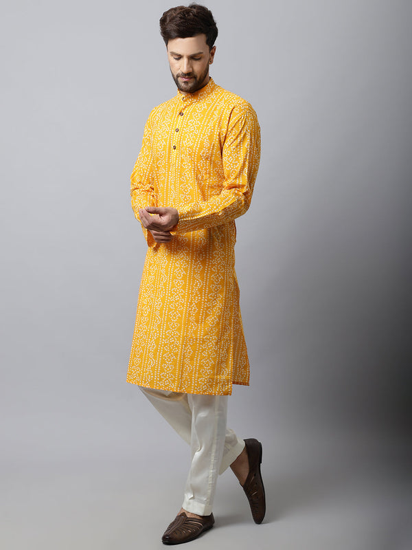 anokherang LKurtas Yellow Bandhani Men Kurta