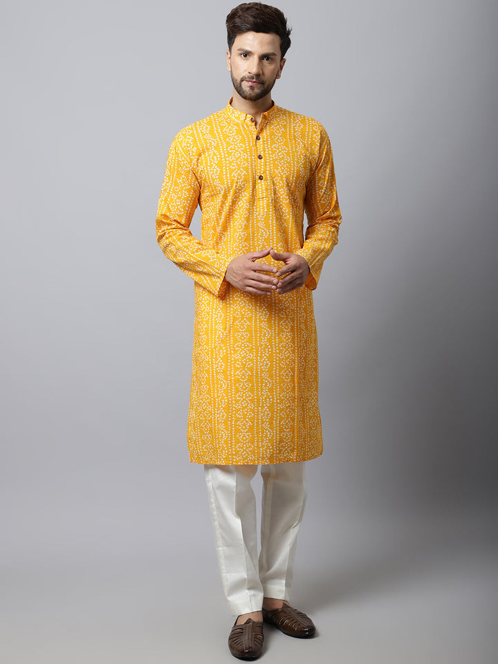 anokherang LKurtas Yellow Bandhani Men Kurta