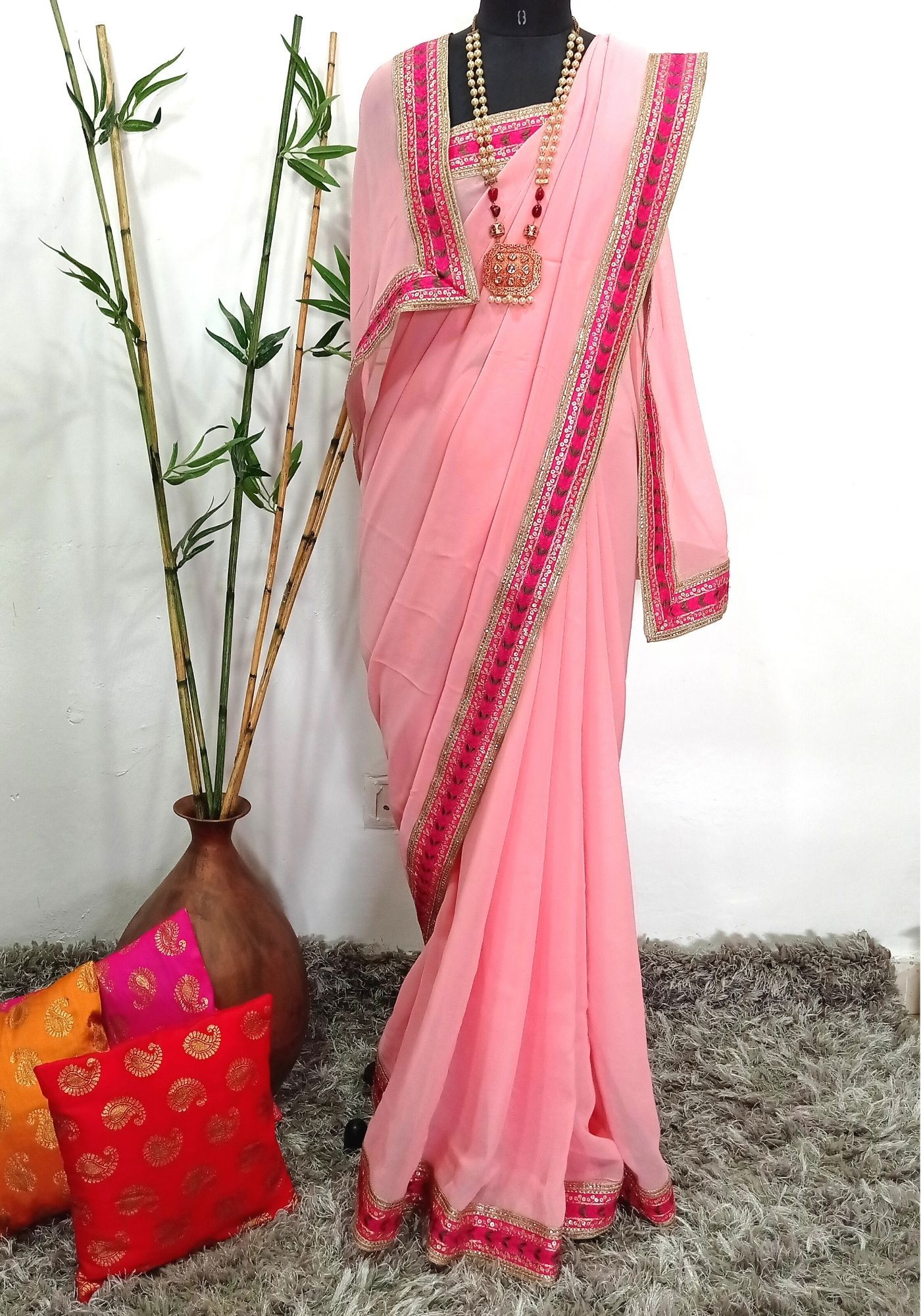 Baby Pink Color Georgette Sarees Party Wear With Price | Georgette saree  party wear, Blouses for women, Georgette sarees